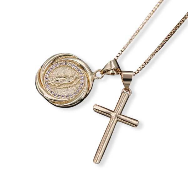 Collar con dije Cruz y virgen María - Imagen 2