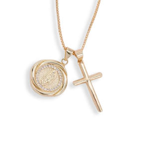 Collar con dije Cruz y virgen María
